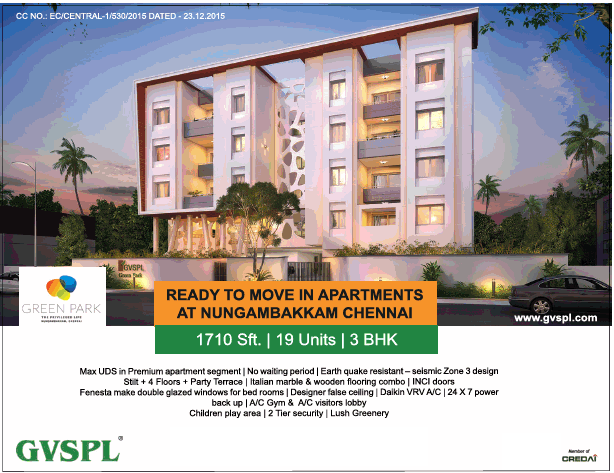 Ready to move in apartments at GVSPL Green Park, Nungambakkam Chennai Update